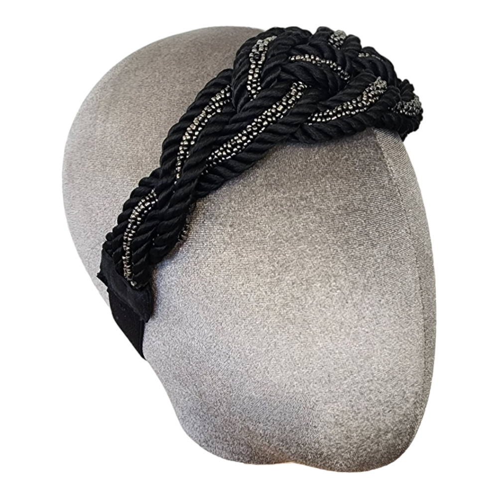 Mimco Black Beaded, Braided Headband